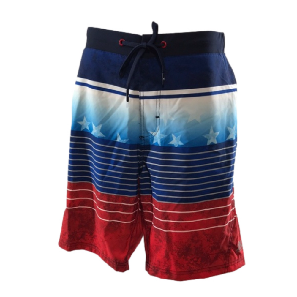 ZEROXPOSUR Men’s Stretch Swim Trunks w/Inner Comfort Liner Stars & Stripes—Med